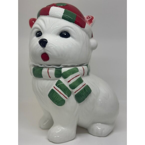 NWD Sleigh Bell Bistro West Highland Terrier "Westie" Glazed Ceramic Cookie Jar - Picture 3 of 8